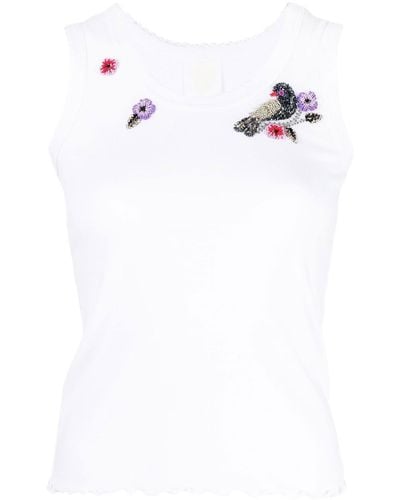 Anna Sui Beaded-bird Detail Tank Top - White