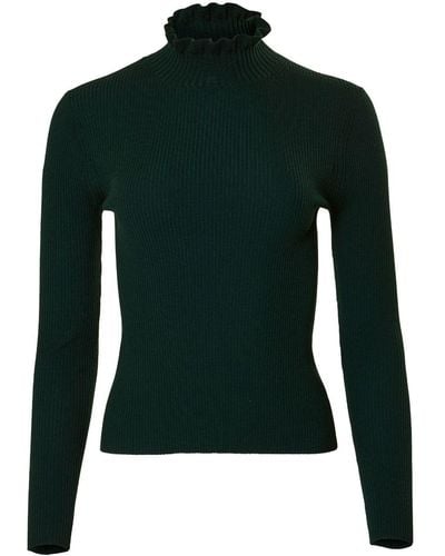 Carolina Herrera Ruffle-collar Ribbed-knit Sweater - Green