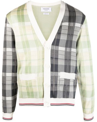 Thom Browne Panelled Checked Cardigan - White