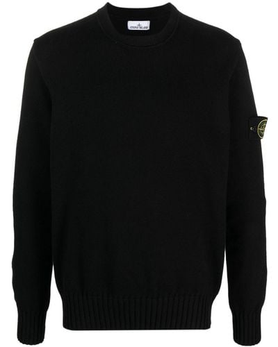 Stone Island Compass-patch Cotton-blend Sweater - Black