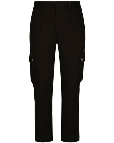 Dolce & Gabbana Pantalon cargo en coton avec plaquette à logo - Noir