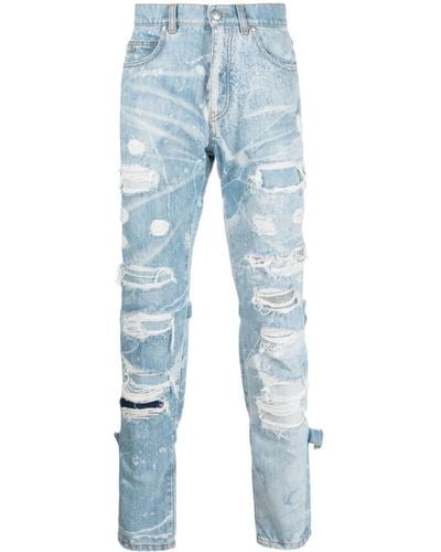 John Richmond Ripped-detail Mid-rise Skinny Jeans - Blue