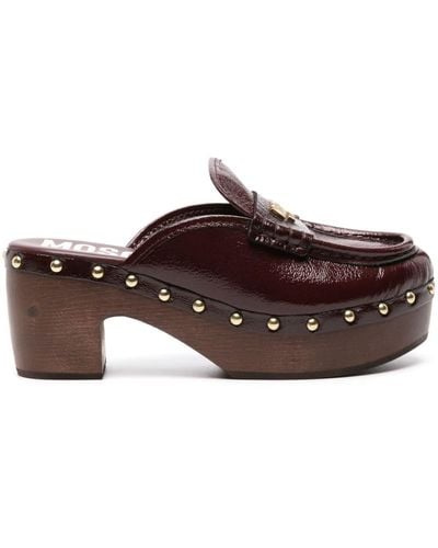 Moschino 70mm Logo-lettering Leather Clogs - Brown
