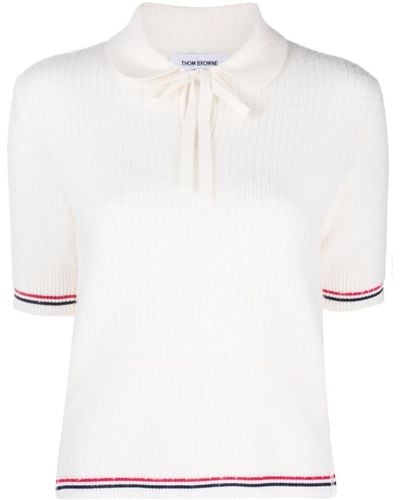 Thom Browne Rwb-stripe Knitted T-shirt - White