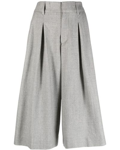 P.A.R.O.S.H. Pleat-detail Wide-leg Cropped Trousers - Grey