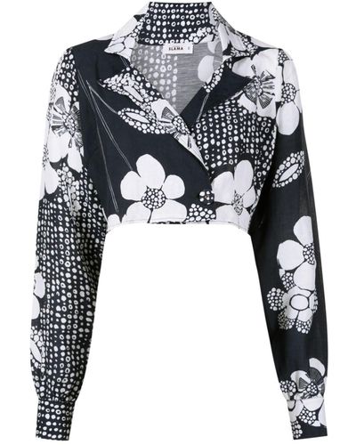 Amir Slama Floral-print Cropped Shirt - Black