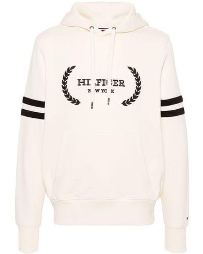 Tommy Hilfiger Embroidered-logo Cotton Hoodie - Natural
