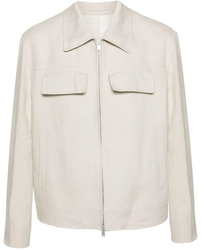 Lardini Linen Chambray Zipped Jacket - Natural