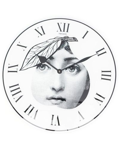 Fornasetti Horloge murale à imprimé visage - Blanc