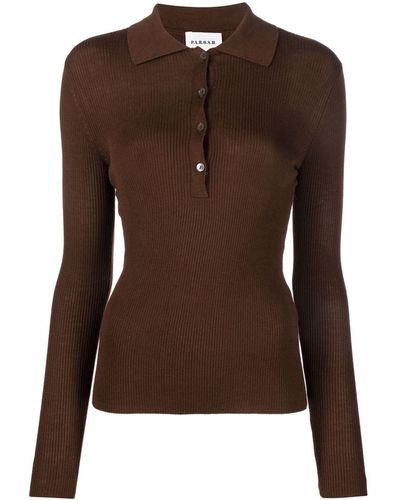 P.A.R.O.S.H. Long-sleeved Knitted Polo Shirt - Brown