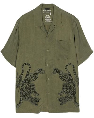 Maharishi Tiger-embroidered short-sleeve shirt - Verde