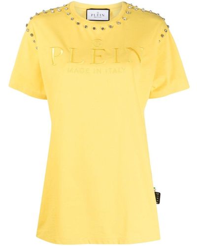 Philipp Plein Crystal-embellished Logo-embroidered T-shirt - Yellow