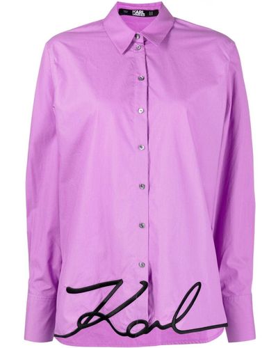 Karl Lagerfeld Signature-embroidery Organic-cotton Shirt - Pink