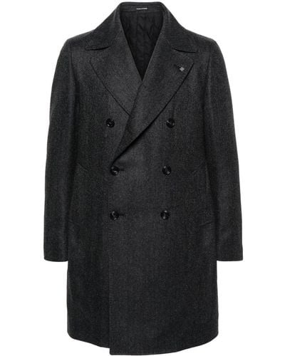 Tagliatore Herringbone-pattern Double-breasted Coat - Black
