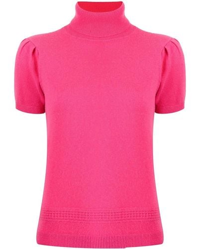 Paule Ka Roll-neck Shortsleeved Cashmere Top - Pink