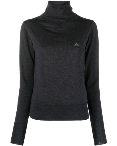 Vivienne Westwood Jersey con logo bordado y cuello vuelto - Negro