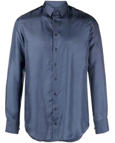 Giorgio Armani グラフィック シルクシャツ - ブルー