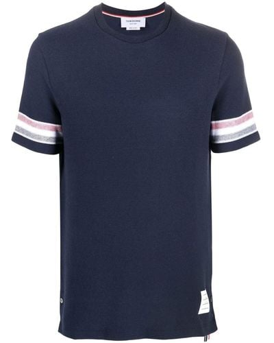 Thom Browne Gestricktes T-Shirt mit Streifen - Blau