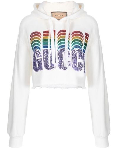 Gucci Hoodie à logo orné de sequins - Blanc