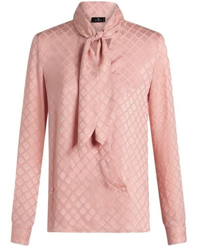 Etro Silk-jacquard Scarf-collar Shirt - Pink
