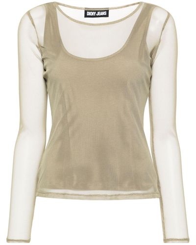 DKNY Mesh T-shirt Met Ronde Hals - Naturel