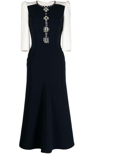 Jenny Packham Capote Crystal-embellished Colour-block Dress - Blue