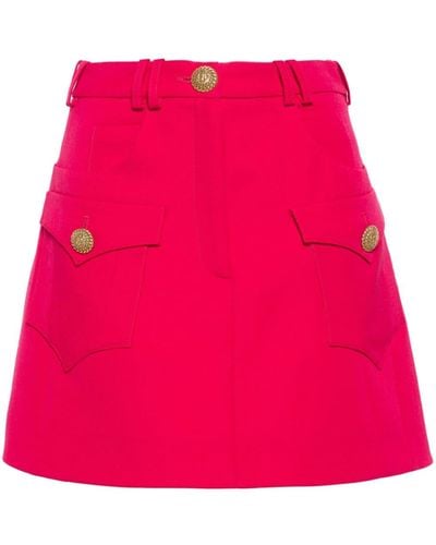 Balmain Lion Engraved-buttons Mini Skirt - Red