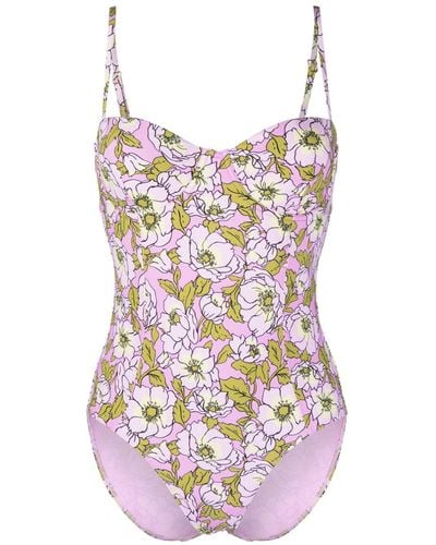 Tory Burch Floral-print Cut-out Swimsuit - Pink