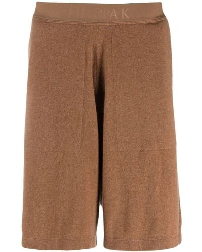 Filippa K Logo-waist Cashmere Bermuda Shorts - Brown