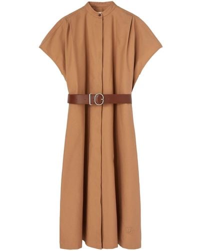 Jil Sander Collarless Belted Shirt Dress - Brown