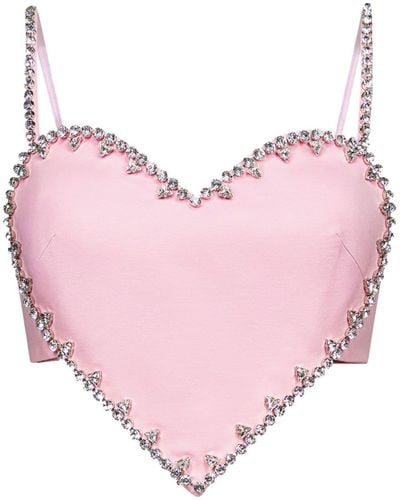 Area Crystal-trim Heart Crop Top - Pink