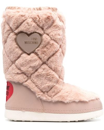 Love Moschino Logo-plaque Faux-fur Boots - Pink