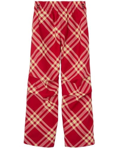 Burberry Wide-leg Checked Cargo Trousers - Red