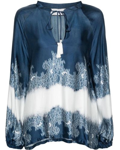 ERMANNO FIRENZE Bluse mit Blumenspitzen-Print - Blau