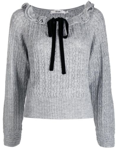 B+ AB Ribbon-fastening Open-knit Sweater - Grey
