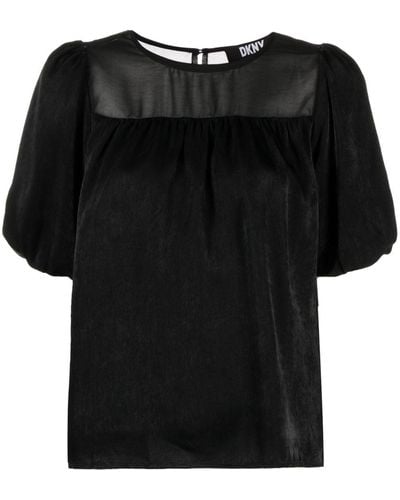 DKNY Ruched-detail Short-sleeves Blouse - Black