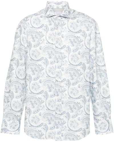 Brunello Cucinelli Katoenen Overhemd Met Paisley-print - Wit