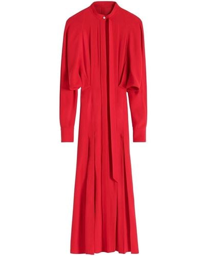 Victoria Beckham Long-sleeve Pleated Shirtdress - Red