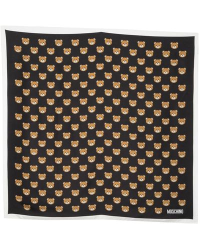 Moschino Foulard en soie à imprimé ourson - Noir