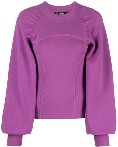 Karl Lagerfeld Puff-sleeve Crew-neck Sweater - Purple