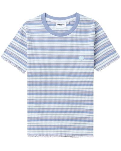 Chocoolate T-shirt rayé en maille à design nervuré - Bleu