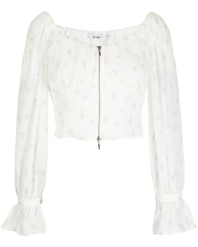 B+ AB Floral-embroidery Zipped Blouse - White