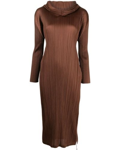 Pleats Please Issey Miyake High-neck Pleated Dress - Brown