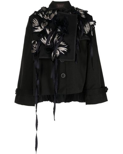 Biyan Feather-appliqué Detail Layered Jacket - Black