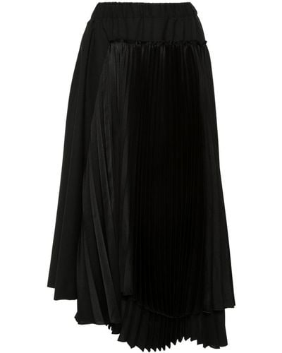 Noir Kei Ninomiya Asymmetric Pleated Midi Skirt - Black