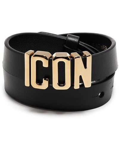 DSquared² Woman Black And Gold Icon Leather Bracelet