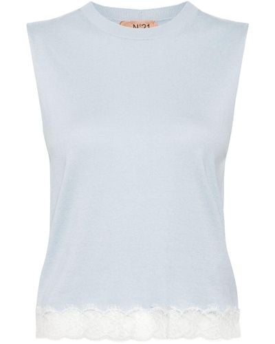 N°21 Lace-trim Cotton Vest - White