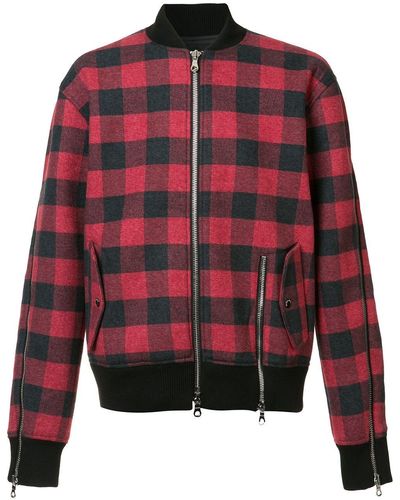 Mostly Heard Rarely Seen Plaid Bomber Jacket - Red