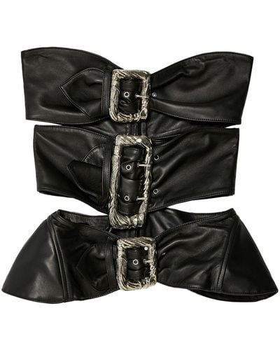 Jean Paul Gaultier Cut-out Leather Strapless Top - Black