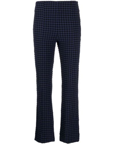 Ganni Gingham-check Straight-leg Trousers - Blue